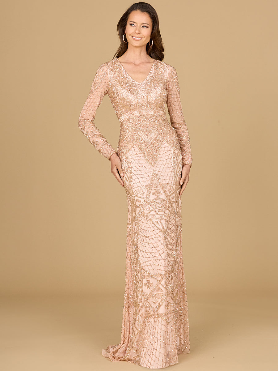 Long Sleeve Beaded Dress