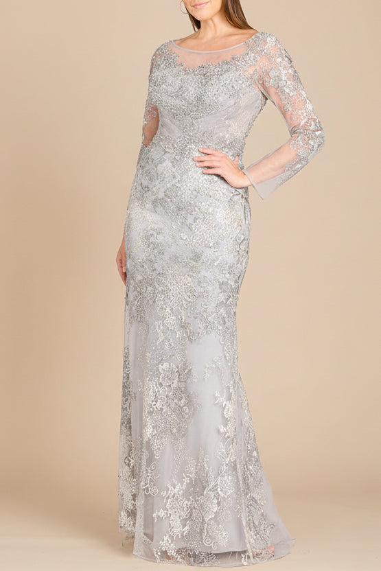 High Neck Long Sleeve Fitted Lace Gown