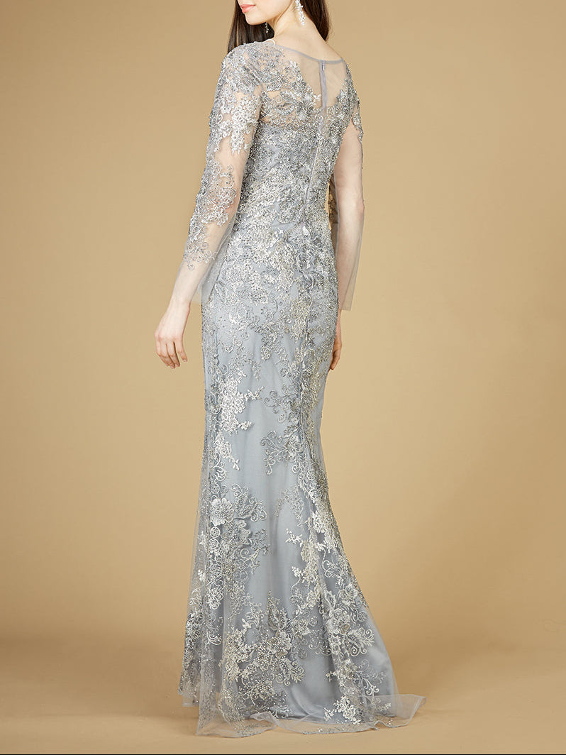 High Neck Long Sleeve Fitted Lace Gown