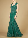 Cap Sleeve Mermaid Beaded Gown - OUTLET