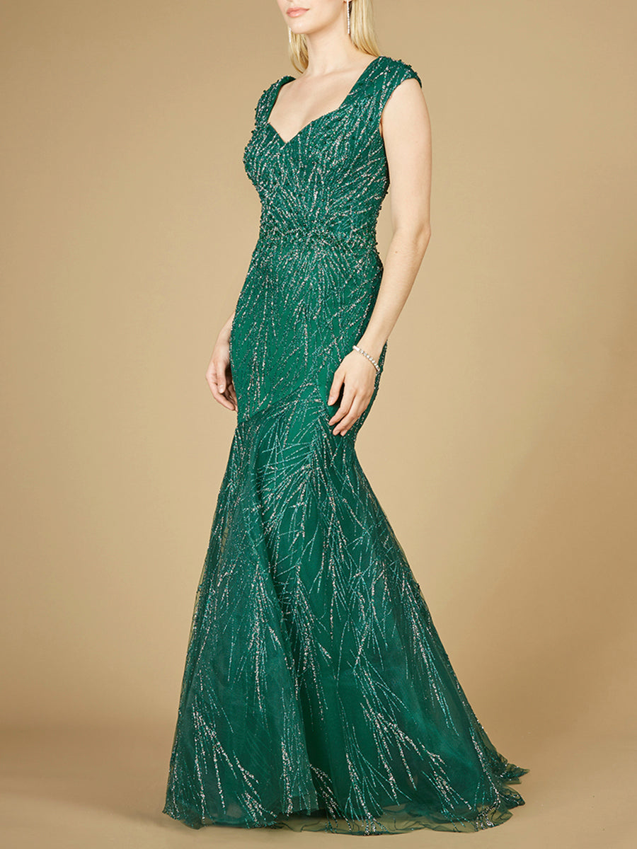 Cap Sleeve Mermaid Beaded Gown - OUTLET