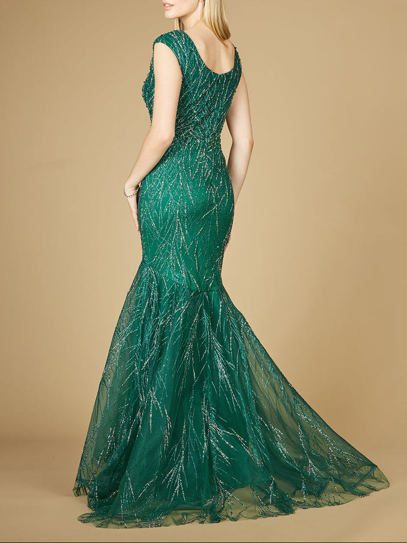 Cap Sleeve Mermaid Beaded Gown - OUTLET