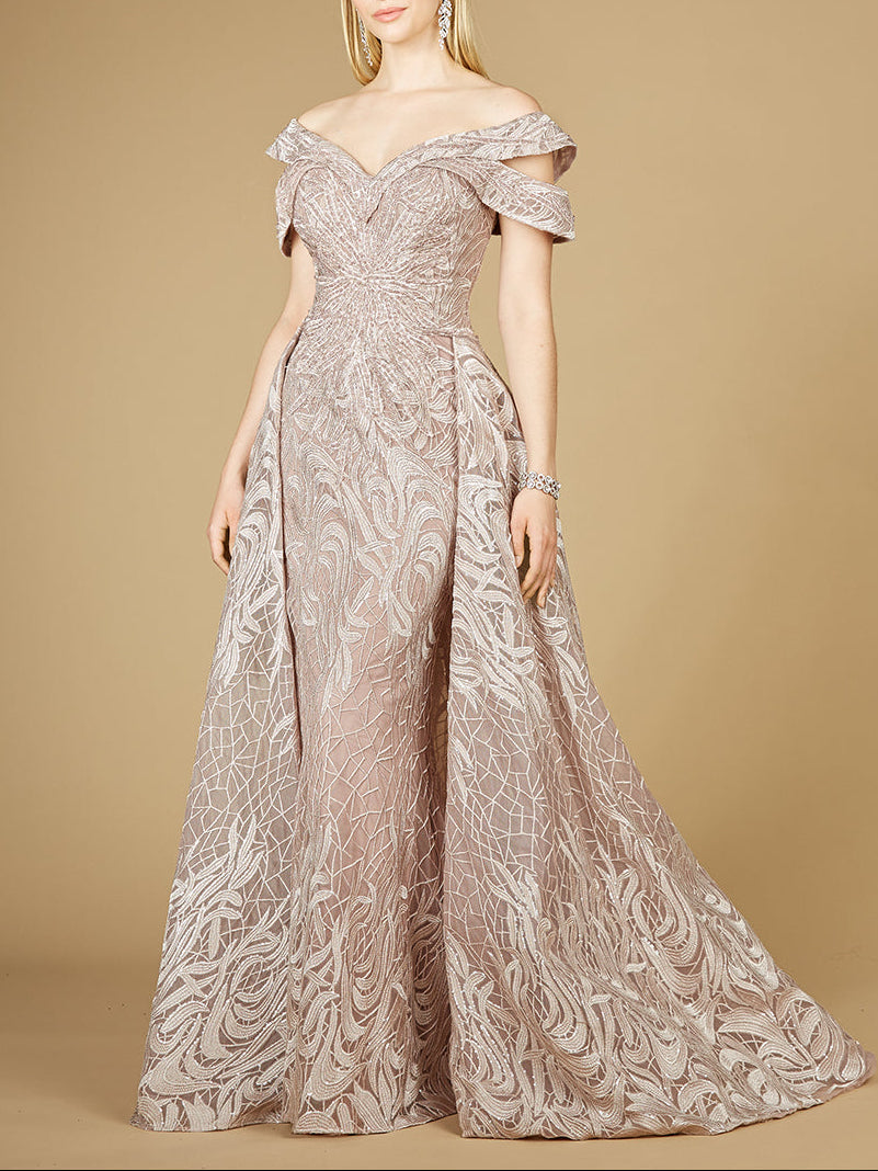 Off Shoulder Mermaid Lace Gown with Overskirt