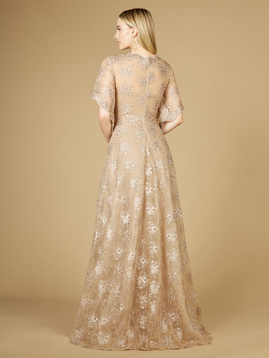 Cape Sleeve V-Neck Gown | 29237 - OUTLET