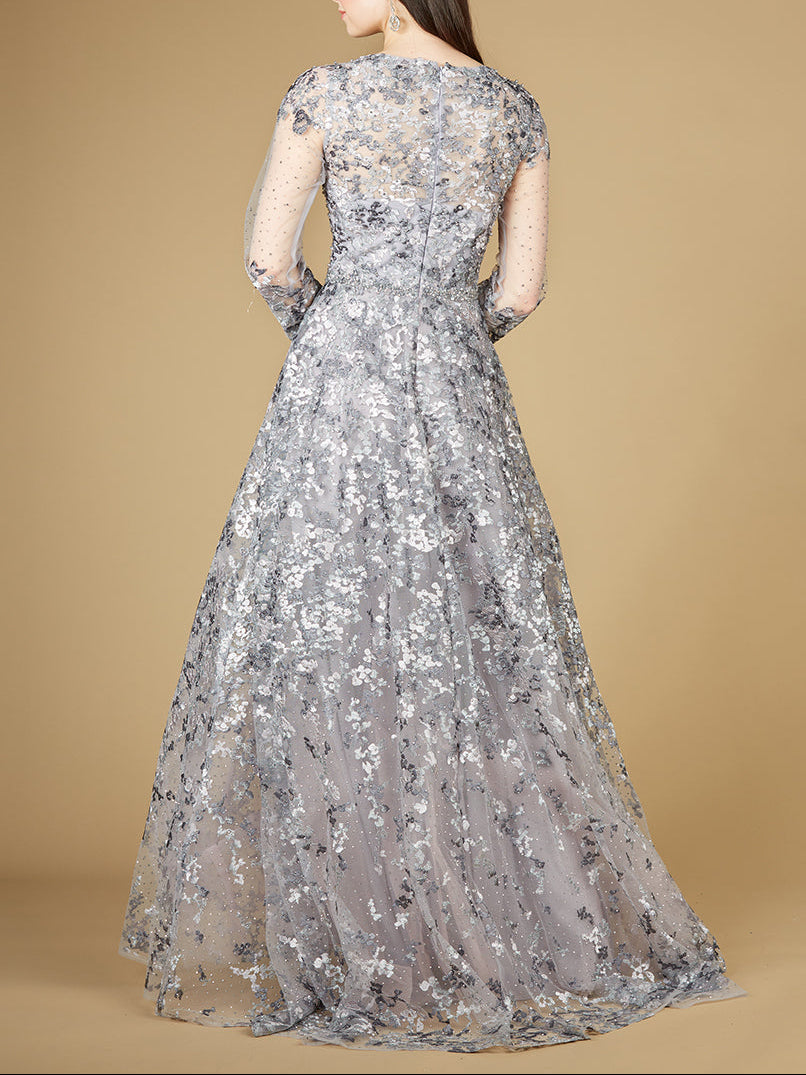 A-line Gown With Long Sleeves, V-Neckline