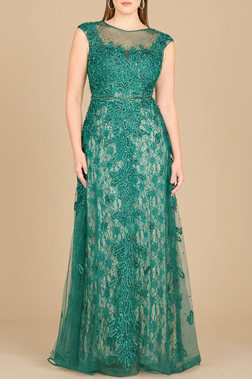 Inspired Lace Gown with Cap Sleeves