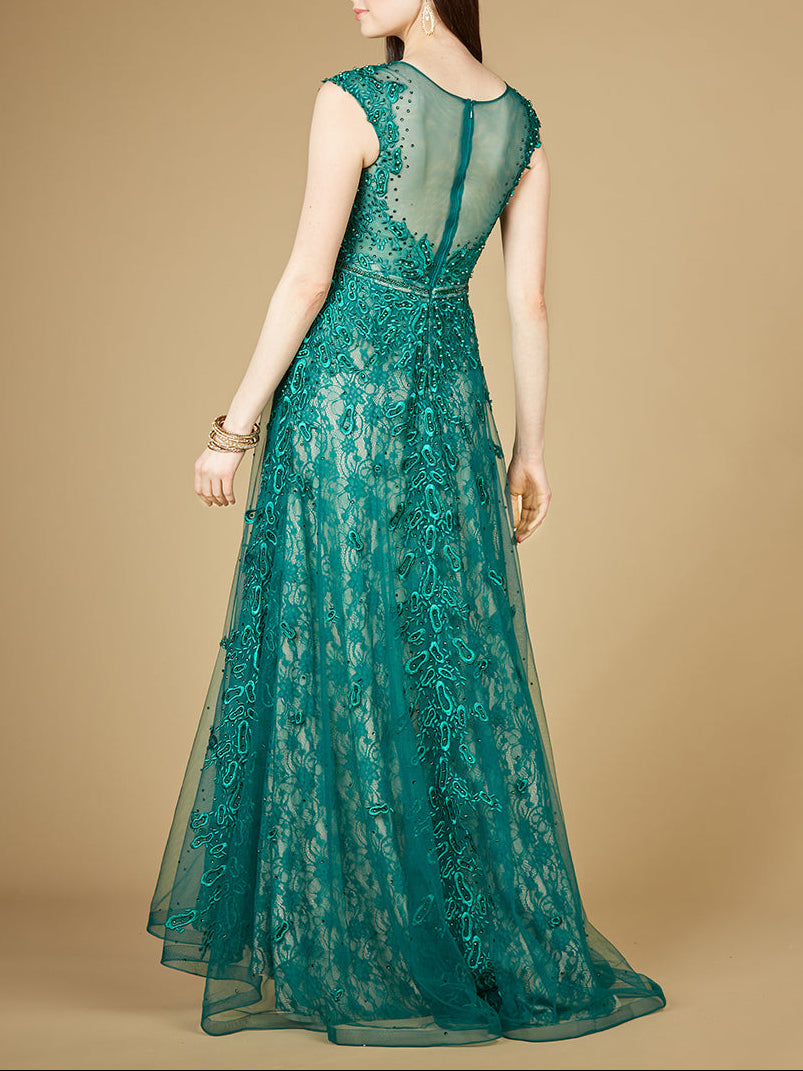 Inspired Lace Gown with Cap Sleeves