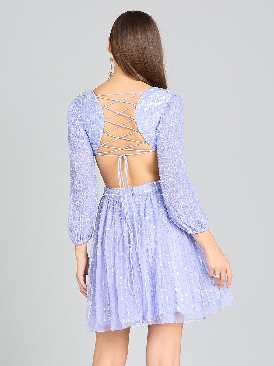 Long Sleeve Cut Out Dress with Lace Up Back | 29288