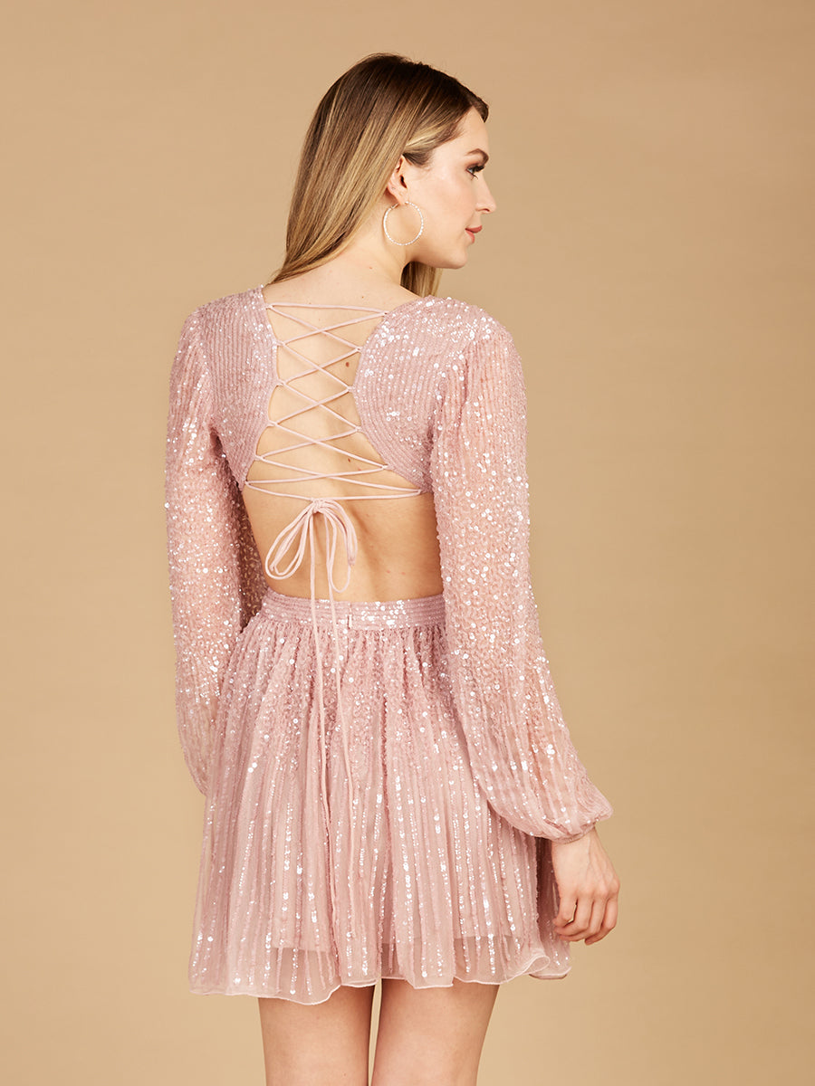Long Sleeve Cut Out Dress with Lace Up Back | 29288