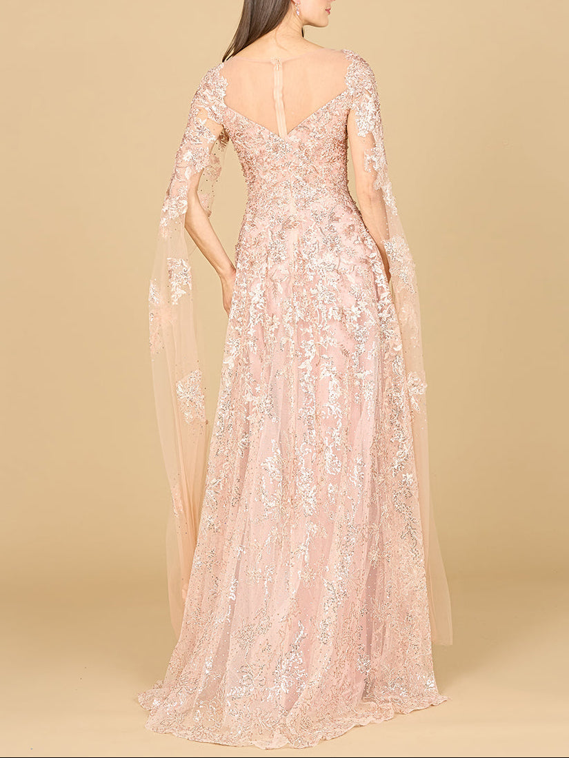 Lace Gown with Cape Sleeves, Sweetheart Neckline | 29300