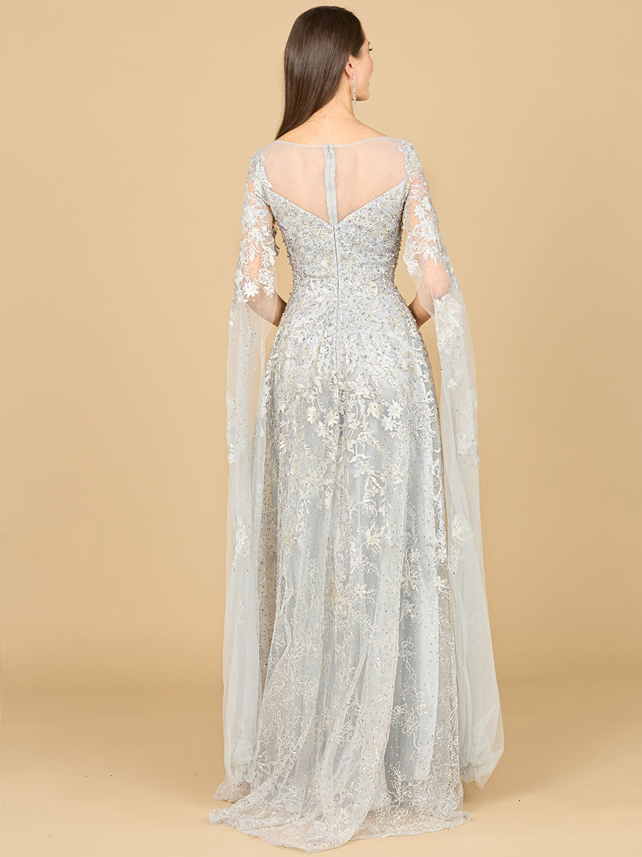 Lace Gown with Cape Sleeves, Sweetheart Neckline | 29300