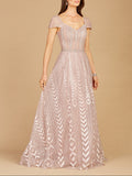 Cap Sleeve Beaded Lace Ballgown