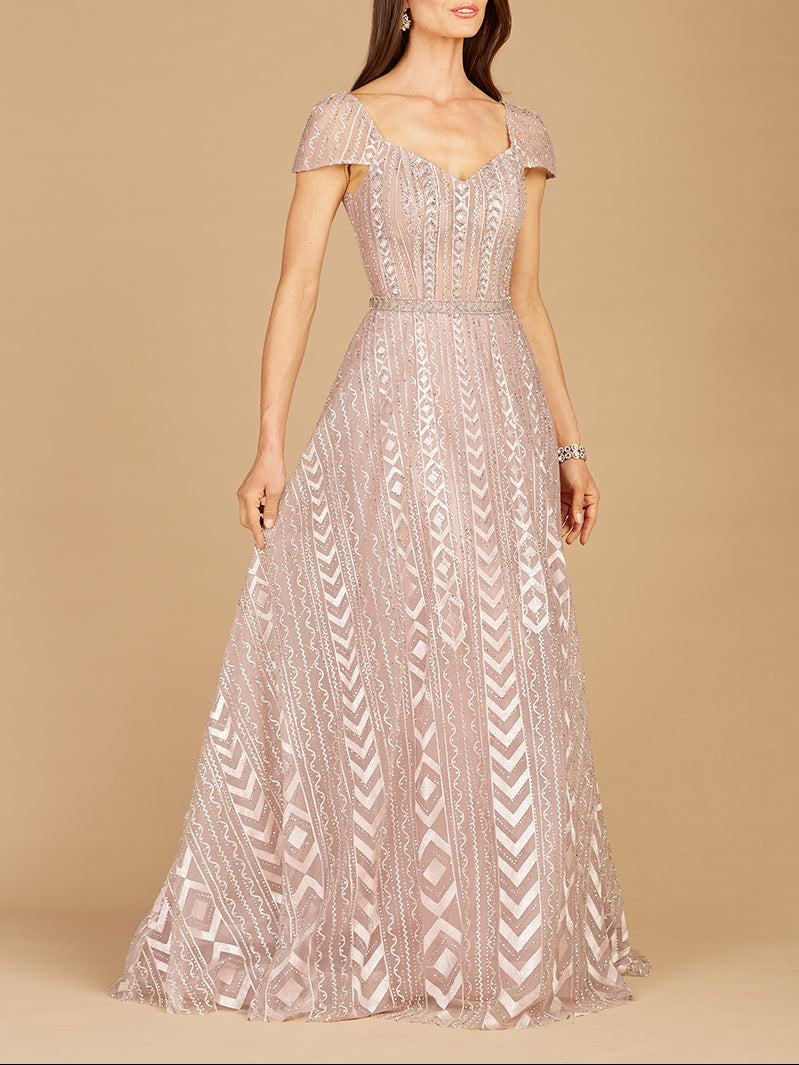 Cap Sleeve Beaded Lace Ballgown
