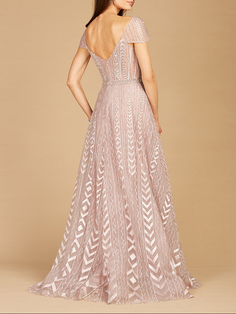 Cap Sleeve Beaded Lace Ballgown
