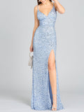 Beaded V Neck Dress with Slit | 29310