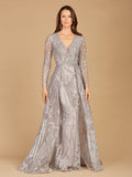 Long Sleeve Lace Gown with Overskirt