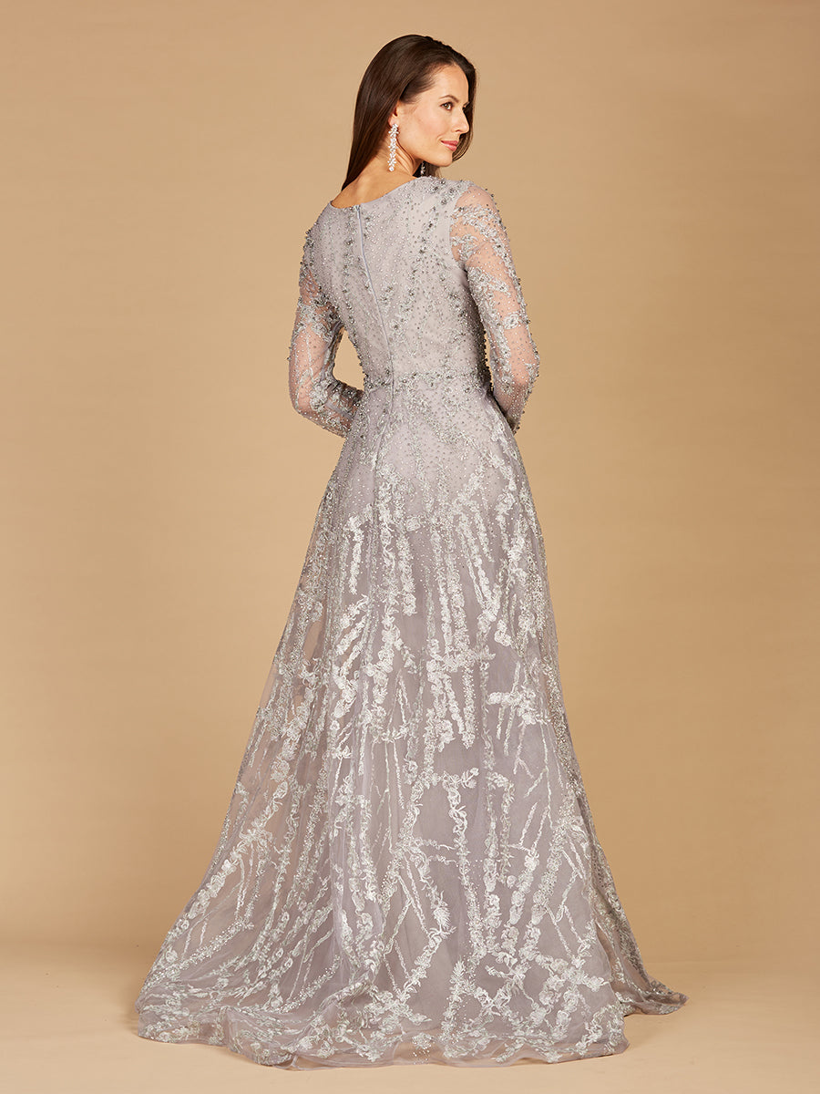 Long Sleeve Lace Gown with Overskirt
