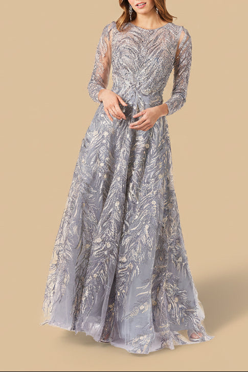 High Neck, Long Sleeve Ball Gown