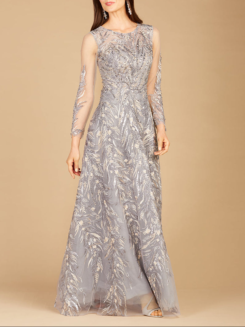 High Neck, Long Sleeve Ball Gown