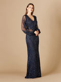 Long Flutter Sleeves Beaded Dress