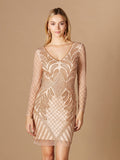 Long Sleeve Beaded Cocktail Dress OUTLET