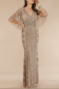 Lara 29397 - Cape Sleeve V-Neck Beaded Gown  - OUTLET
