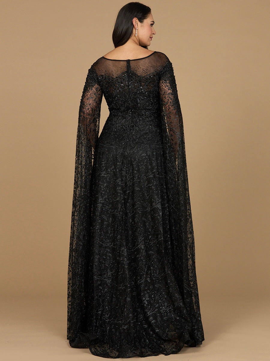 Lace Gown with Dramatic Cape Sleeves | Lara 29454