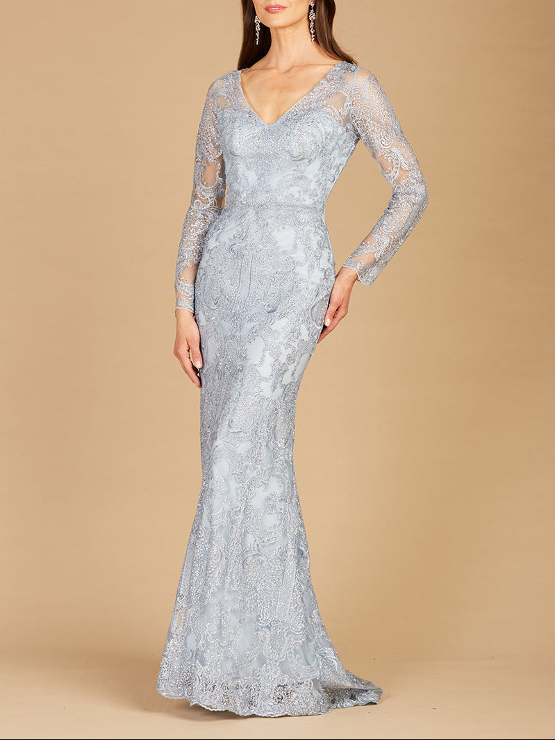 Long Sleeve Lace Mermaid Gown - OUTLET