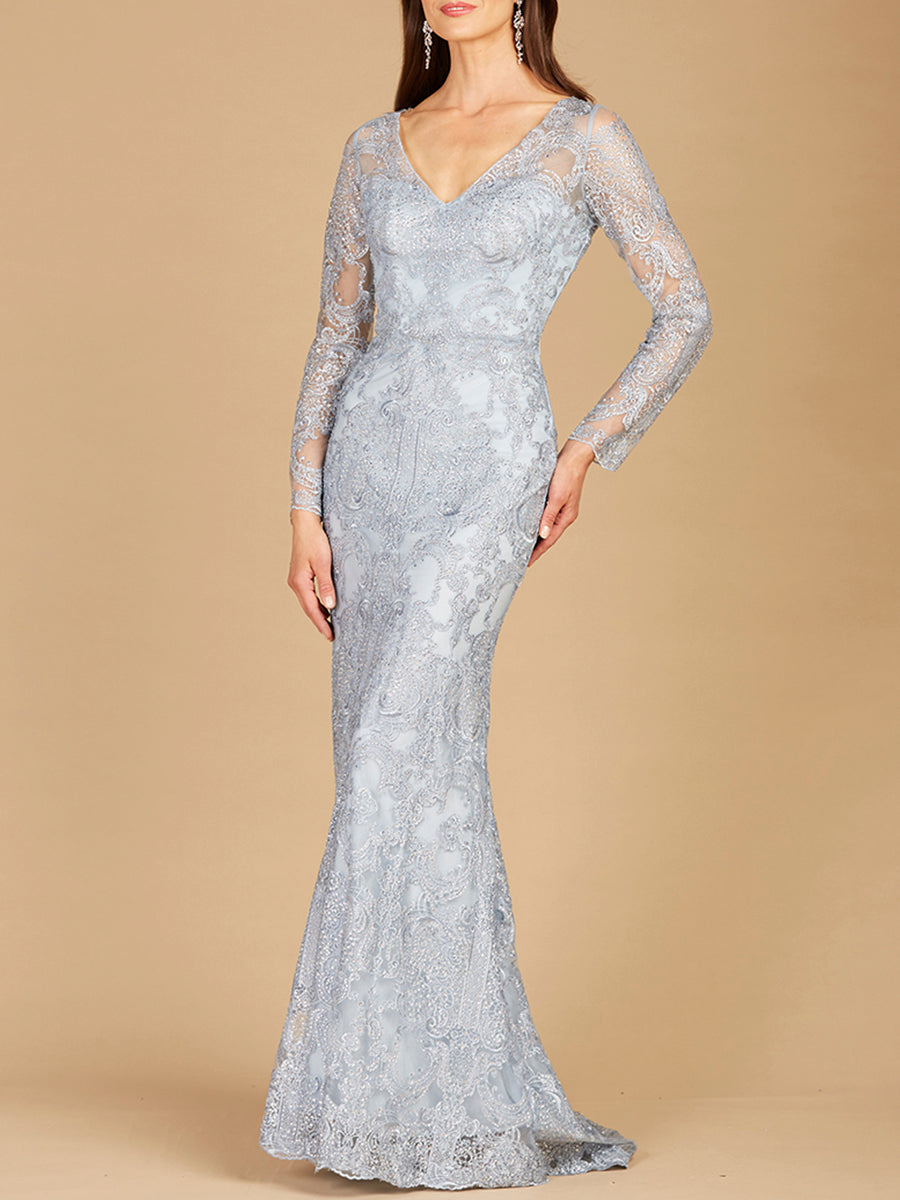 Long Sleeve Lace Mermaid Gown - OUTLET