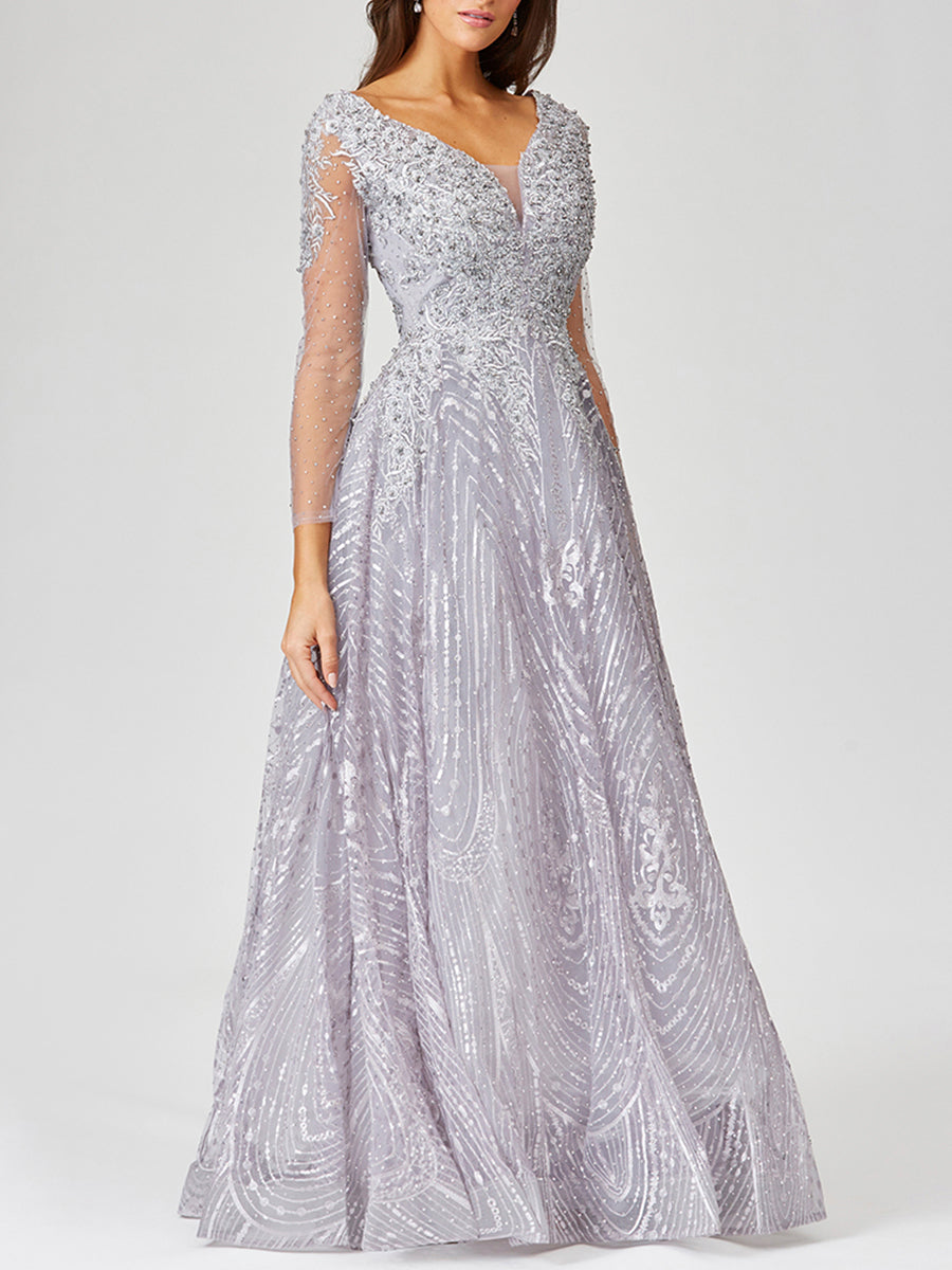 Long Sleeve Lace Ballgown