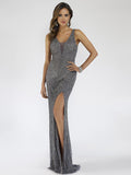 Lara 29528 - Thigh High Slit Beaded Gown