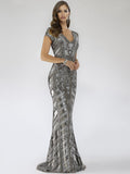 Lara 29540 - Body Con Beaded Silver Petite Dress