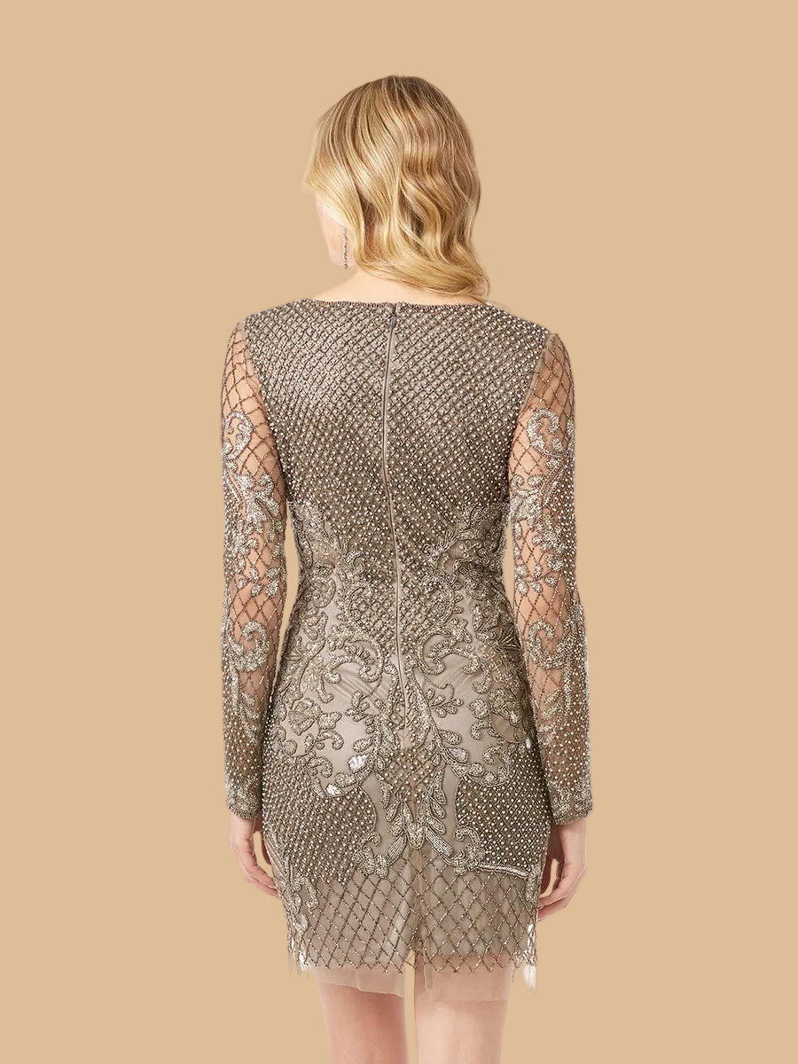 Lara 29610 - Long Sleeve Beaded Cocktail Dress