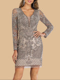 Lara 29610 - Long Sleeve Beaded Cocktail Dress