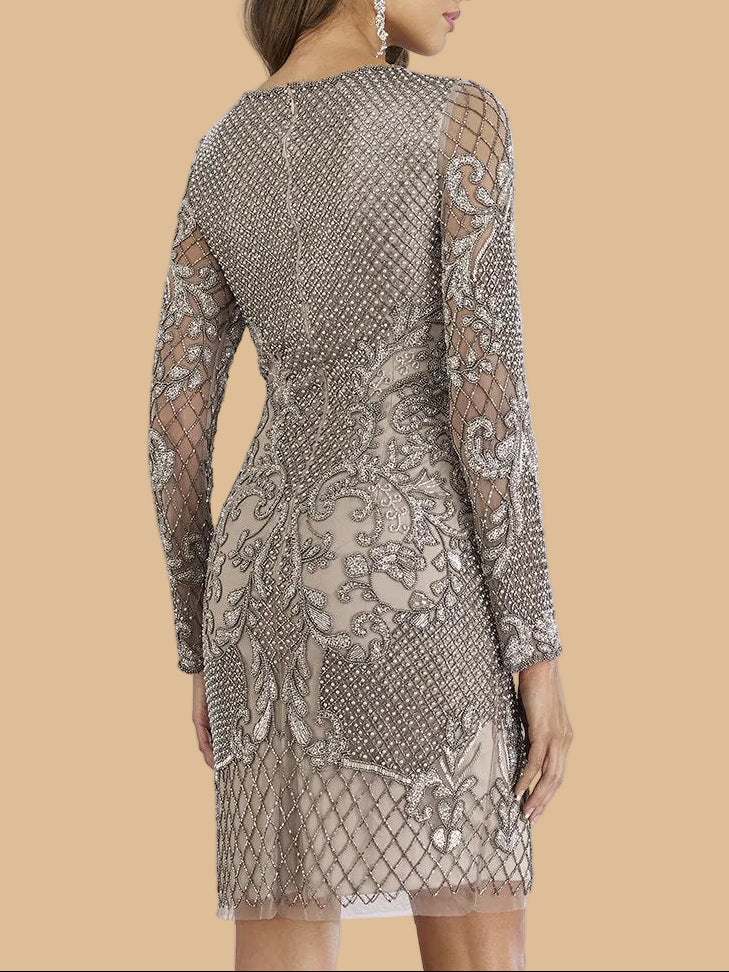 Lara 29610 - Long Sleeve Beaded Cocktail Dress