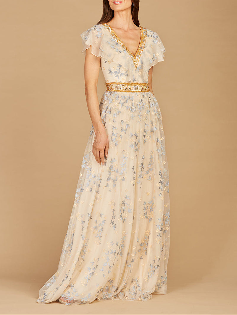 Lace, V-Neck Evening Dress | Lara 29966 -