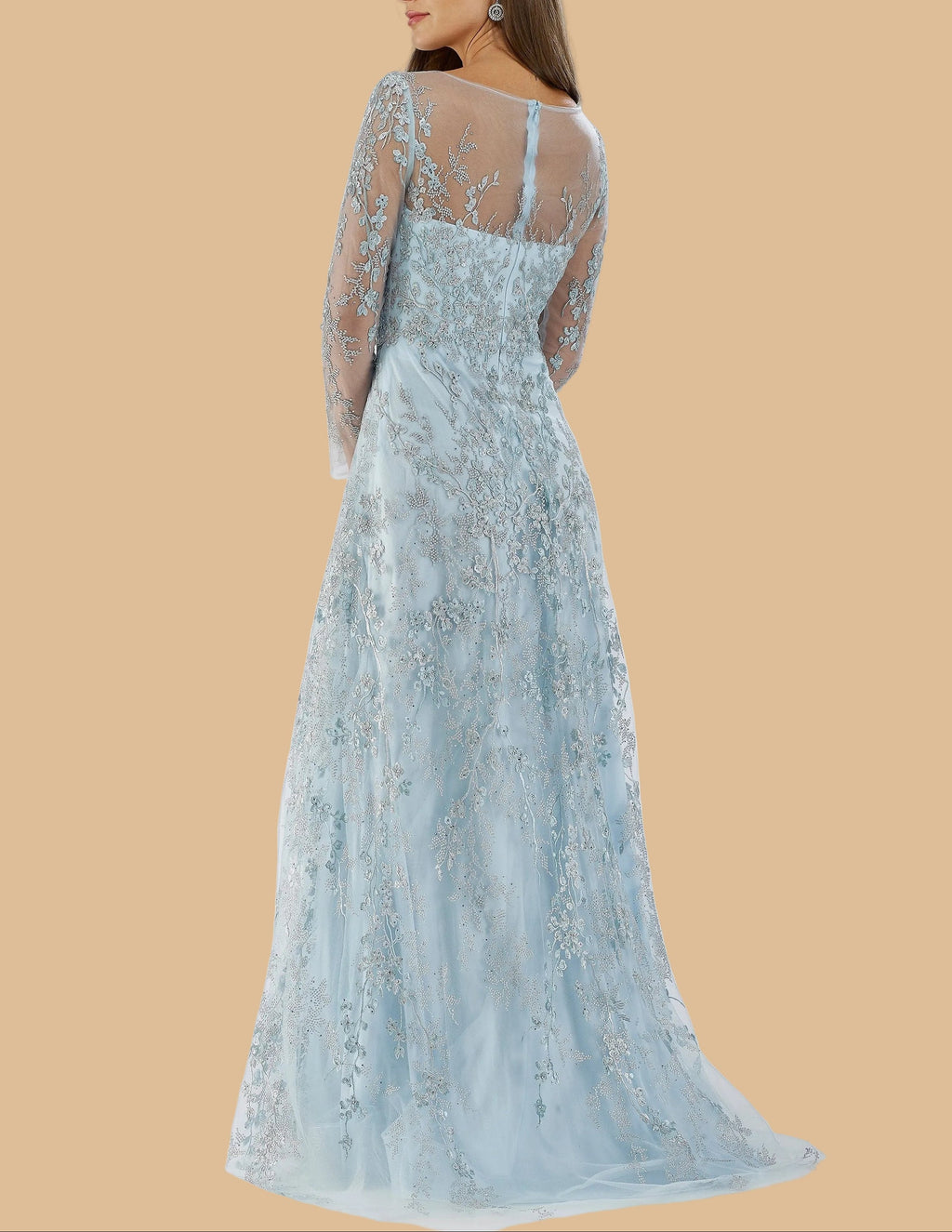 Lara 29677 - Illusion Neckline A-line Long Sleeves Gown