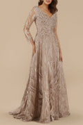 Lara 29753 - Long Sleeves Beaded Ballgown