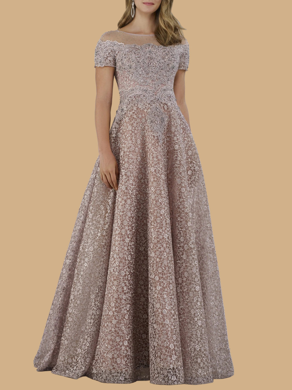 Sheer Off Shoulder Ball Gown | Lara 29765