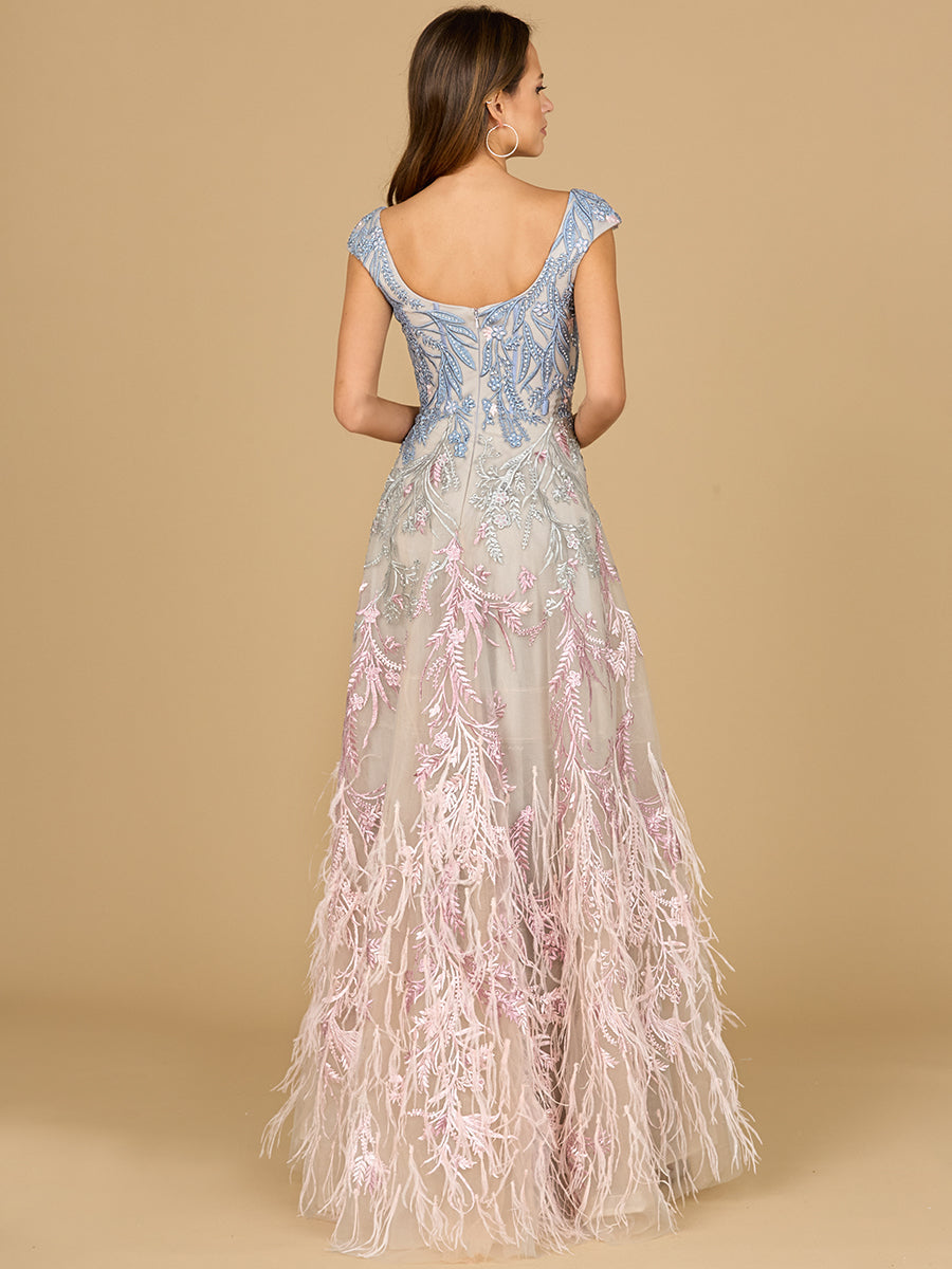 Cap Sleeves Feather Detail Ballgown | 29783