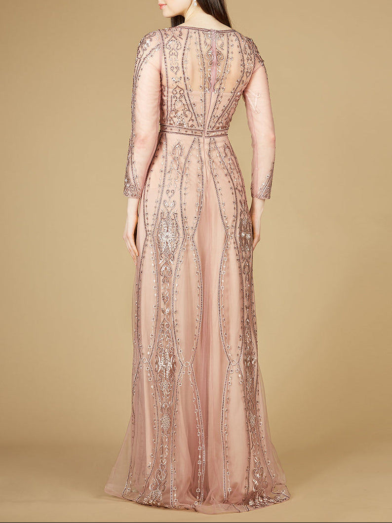 Long Illusion Sleeves, A-line Long Gown | Lara 29788