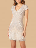 Lara Brooklyn Beaded Fitted Short Dress with Open Back | 29889
