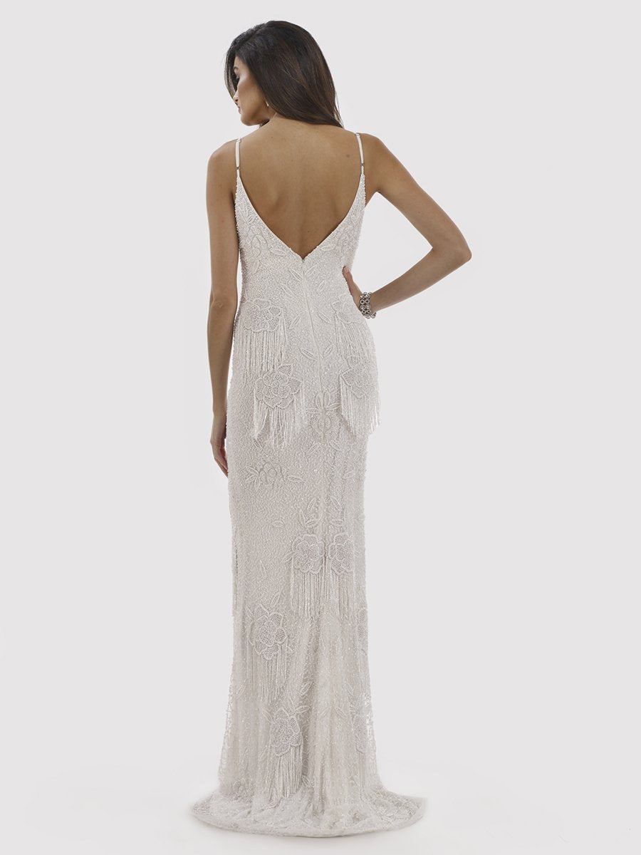 Lara Danika Floral Beaded Sheath Beaded Dress with Beaded Fringe