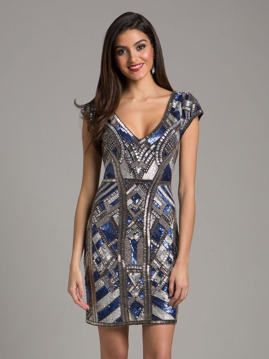 Art Deco Beaded, V-neck Mini Dress | 29909