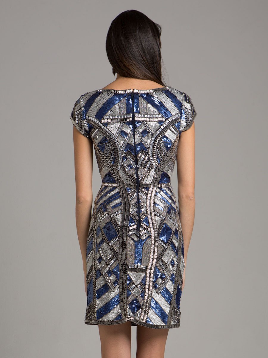 Art Deco Beaded, V-neck Mini Dress | 29909