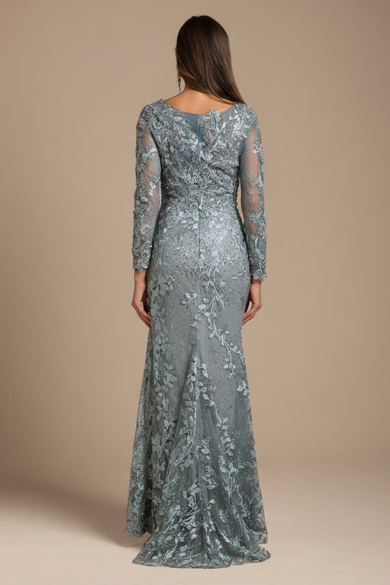 Lara 29924 - Long Sleeve Lace Dress With Lace Appliques