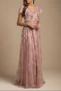 Lace, V-Neck Evening Dress | Lara 29966 -