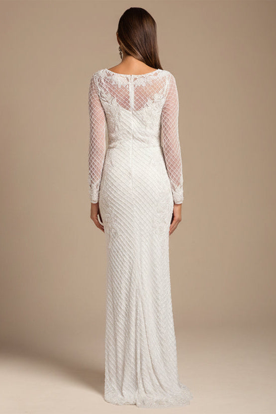 High Neck, Long Sleeve Beaded Wedding Gown | Lara 51004