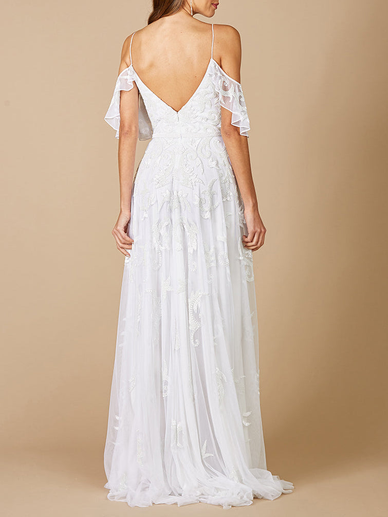Lara Giana Beaded Cold-Shoulder Wedding Dress