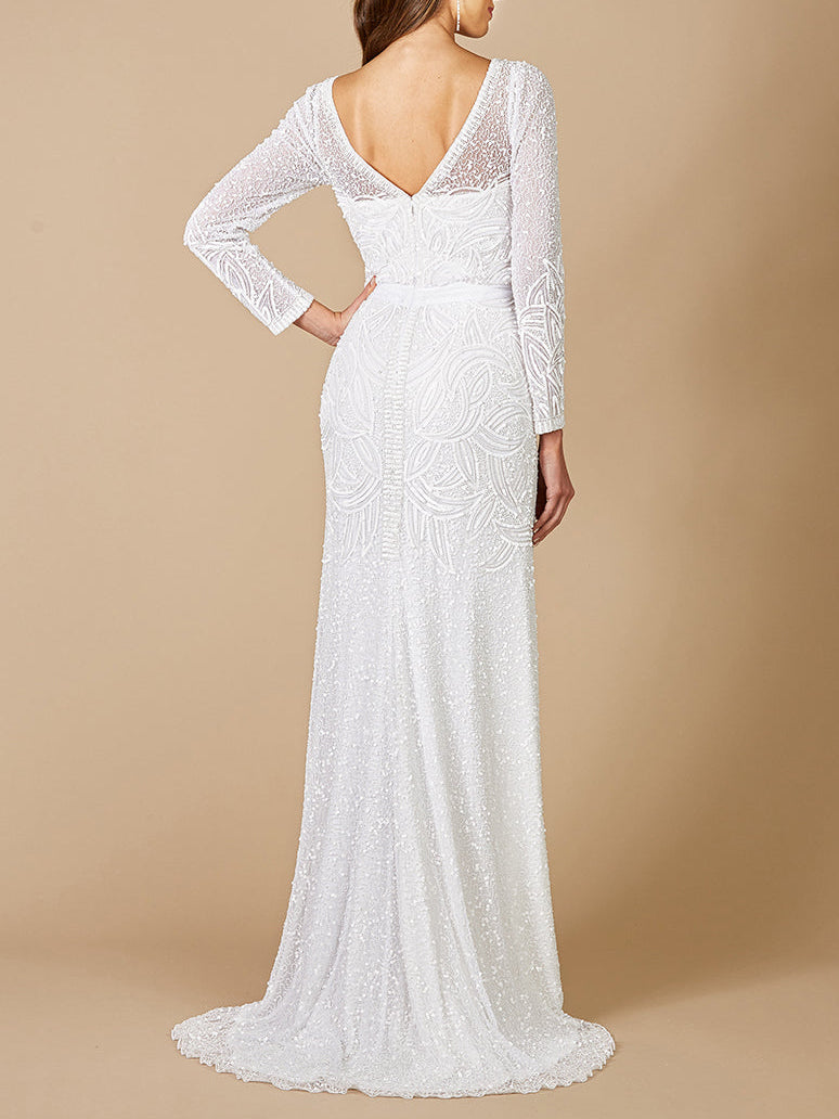 Lara Grant Long Sleeve Beaded Wedding Dress